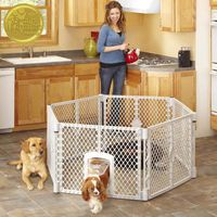 North States Mypet 18.5 Sq.'. Petyard Passage: 6-Panel Pet Enclosure with Lockable Pet Door. Freestanding, 7 Sq.'. 18.5 Sq.'. (26" Tall, Light Gray)