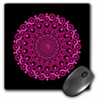 3dRose LLC 8 X 8 X 0.25 Inches Mouse Pad, Pink and Magenta Fantasy Swirly Vintage Mandala on Black Background (mp_32329_1)
