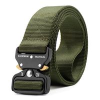 Fairwin Tactical Belt, Military Style Webbing Riggers Web Belt Heavy-Duty Quick-Release Metal Buckle (Green, M - Waist 36"-42")