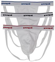 Papi Men's 3-Pack Premium Performance Cotton Jock Strap, White, Large