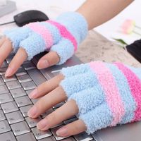 Ankola Warmer Mitten USB Powered Stripes Pattern Wool Heating Heated Gloves Fingerless Hand Warmer Mittens Laptop Computer Gloves (Blue)