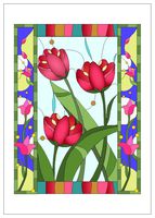 NW Pitney Ink Stained Glass Tulips Blank Greeting Card, 5 x 7 Inches (1043BLK)