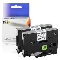 KCMYTONER 2 Pack Flexible ID Label Tape Compatible for Brother P-Touch TZe-FX231 TZeFX231 TZ-FX231 TZFX231 Black on White Laminated Labelling 12mm x 8m (1/2 Inch x 26.2 Feet) Cable Wires Tapes