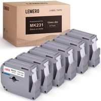 LEMERO Compatible with Brother P Touch M Tape M-K231 M231 MK231 M-K231s 12mm .47 White Label Tape - for Brother P Touch PT-65 PT-70 PT-80 PT-90 PT-45M 26.2 Feet Black on White (6 Pack)
