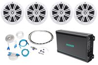 (4) Kicker 41KM604W 6.5" 300w Marine Boat Speakers+4-Channel Amplifier+Amp Kit