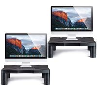 Monitor Stand Computer Riser - Desk Storage Organizer, Height Adjustable Shelf for Printer, Laptop, Screens Up to 24" Inches - Black | 2 Pack