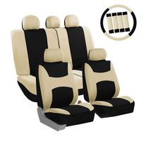 FH Group FB030BEIGEBLACK115-COMBO Seat Cover Combo Set with Steering Wheel Cover and Seat Belt Pad (Airbag Compatible and Split Bench Beige/Black)