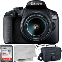 Canon EOS 2000D + EF-S 18-55mm is II Lens 5PC Accessory Bundle - Includes SanDisk 32GB Ultra UHS-I SDHC Memory Card + More (Renewed)