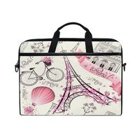ALAZA Pink Floral Paris Eiffel Tower White 15 inch Laptop Shoulder Messenger Bag Case Sleeve Briefcase with Shoulder Strap Handle for Women Men Girls Boys, Valentine's Day Wedding Anniversary
