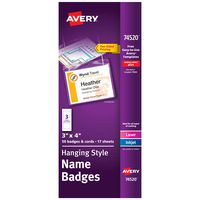 Avery Name Badges with Lanyards, Print or Write, 3" x 4", Badge Holders & Lanyards, 50 Inserts (74520), White