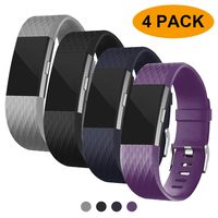 Fondenn Bands Compatible with Fitbit Charge 2 for Women and Men (4 Pack), Classic Adjustable Soft Silicone Sport Strap Replacement Wristband for Fitbit Charge 2