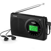 Yorek Portable AM/FM Shortwave Radio with Sleep Timer and Alarm Clock Function, Battery Operated Radios, 12/24H Time Display LCD Backlight, Earphone Included