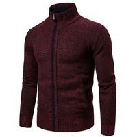sheart 9 Casual Men's Thick Knitted Zipper Cardigan Sweater Stand Collar Slim Fit Winter Lightweight Zip up Coat Red