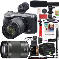 Canon EOS M6 Mark II 2 Mirrorless Digital Camera with 18-150mm f/3.5-6.3 is STM Lens and EVF Kit Silver 3612C021 Bundle with Deco Gear Case + Microphone + Monopod + Filter Set + 64GB Memory Card
