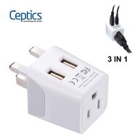 London, Hong Kong, Ireland Travel Adapter Plug by Ceptics - with Dual USB + USA Input - Type G - Ultra Compact - Safe Grounded Perfect for Cell Phones, Laptops, Camera Chargers (CTU-7) (Renewed)
