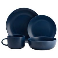 10 Strawberry Street WM-16-DRKBLU Wazee Matte Coupe Dinnerware Set, 16 Pc, Midnight Blue