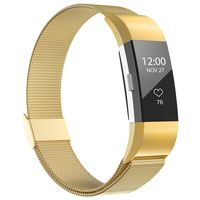 iGK Replacement Bands Compatible for Fitbit Charge 2, Stainless Steel Metal Bracelet with Unique Magnet Clasp Gold Large