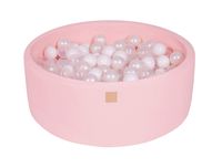 MEOWBABY 35 x 11.5 in /200 Balls Included ∅ 2.75in Foam Ball Pit for Baby Kids Soft Round Ball Pool Children Toddler Playpen Light Pink: White/Transparent/White Pearl