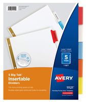 Avery 5-Tab Binder Dividers, Insertable Multicolor Big Tabs, 1 Set (11121)
