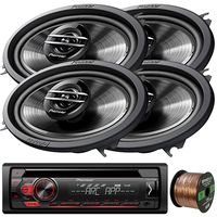 EnrockAudio Pioneer DEH-S1100UB Single-DIN CD Player AM/FM Car Stereo Receiver, 4 x Pioneer TS-G4620S 4x6 2-Way Coaxial 200W Max Car Speakers, 16-Gauge 50Ft. CCA Speaker Wire