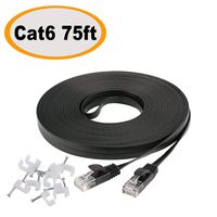 Cat 6 Ethernet Cable 75 ft, Long Flat Internet Network LAN Patch Cord, Faster Than Cat5e/Cat5, Solid Cat6 High Speed Computer RJ45 Wire for Modem, Router, PS4, Xbox, Switch, Camera, TV Box, Hub,Black