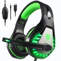 Gaming Headset for Xbox One, PS4, Nintendo Switch, Stereo Bass Surround Headphones with Noise Cancelling Mic & LED Light, 3.5mm Wired Over-Ear Headphones for PC Smartphones Gaming Devices