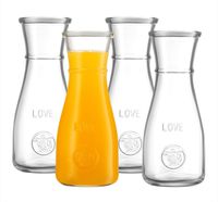 Glass Carafe LOVE Drink Pitcher - 4 Pack - Elegant Wine Decanter, Narrow Neck For Easy Grip, Wide Mouth for Classic Pouring - Great for Parties and Events, 500 ml, by Kitchen Lux