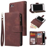 Jorisa Wallet Case Compatible with iPhone 7/iPhone 8,Retro PU Leather Handbag Purse Case with Zipper Pocket Card Holder,Flip Magnetic Closure Stand Cover with Hand Strap,Coffee