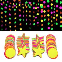 Neon Paper Garland Hanging Decorations for Birthday Party Wedding Decorations, Black Light Reactive UV Glow Party (6 Pack, Star/Circle Dots)