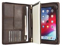 Handcrafted Leather Tablet Portfolio for 12.9-Inch iPad Pro (2018), Business Briefcase with Retractable Handle, Ideal for Right or Left-Handed, Travel Carrying Case for Men (Non-Custom, Dark Brown)