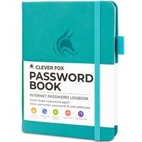 Clever Fox Password Book with tabs. Internet Address and Password Organizer Logbook with alphabetical tabs. Small Pocket Size Password Keeper Journal Notebook for Computer & Website Logins (Turquoise)