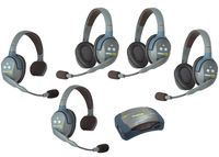 Eartec HUB523 UltraLITE Wireless System - 1 HUB Full Duplex Transceiver, 2-Pack of ULSR Single-Ear DECT Headset, 3-Pack ULDR Dual Ear Remote Headsets