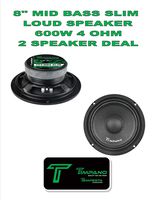 Timpano TPT-MB8 Slim 8" 4 Ohm 600W Mid Bass Full Range Loudspeaker 1 Pair