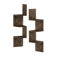 FURINNO Rossi 3-Tier Wall Mount Floating Corner Radial Shelf, Columbia Walnut