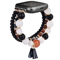 TOROTOP Bracelet Compatible for Fitbit Versa 2 Bands/Versa Bands/Versa Lite Band Women Girl, Handmade Fashion Elastic Beaded Strap Replacement for Versa 2018,2019 All Model (Black-Brown-Black)