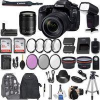 Canon EOS 80D DSLR Camera with EF-S 18-135mm f/3.5-5.6 IS USM Lens + 2Pcs 32GB Sandisk SD Memory + Automatic Flash + Battery Grip + Filter & Macro Kits + Backpack + 50" Tripod + More