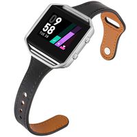 Aiseve Slim Leather Bands Compatible for Fitbit Blaze, Thin Tapered Wristband Rose Gold Metal Frame Clasp for Fitbit Blaze Small Large Women Men (Large, Black/Silver)