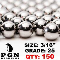 PGN - 3/16" Inch (0.1875") Precision Chrome Steel Bearing Balls G25 (150 PCS)