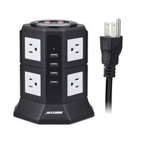 Maximm Smart Power Plug Surge Protector Power Strip Tower 8 AC Outlets + 4 USB Ports, Desktop Charging Station Multiple Plug Outlets with 6.5 feet/2M Long Power Cord 110V Outlet Tower (Black)