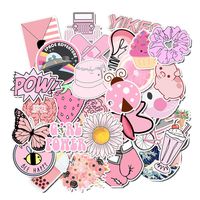 Pink Water Bottles Stickers, 50pcs Cute Girl Durable Trendy Vinyl Decal for Teens/Kids, Perfect for Laptop Travel Case Computer Phone Guitar Notebook Skateboard