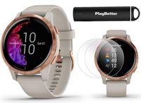 Garmin Venu GPS Smartwatch (Light Sand/Rose Gold) Power Bundle | 2019 Model | +HD Screen Protectors (x4) & PlayBetter Portable Charger | AMOLED Display, Spotify