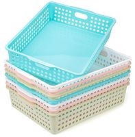 Lawei 8 Pack Paper Organizer Baskets - Plastic Oraganizer Baskets Colorful Plastic Bins with Handles, Classroom Office File Holder for Home Kitchen Office School