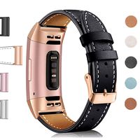 Hotodeal Leather Band Compatible Charge 3, Classic Replacement Genuine Leather Bands Metal Connectors Women Men Small Large Size Silver, Rose Gold, Black