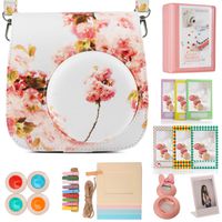 Woodmin Stripe Accessories Bundle for Fujifilm Instanx Mini 9 8 8+(Mini Camera case/Polaroid Album/Instax Photo Frames/Film Stickers/Filters/Selfi-Lens)