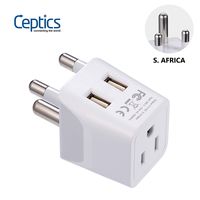 South Africa, Botswana Travel Adapter Plug by Ceptics With Dual USB + USA Input - Type M - Ultra Compact - Safe Grounded Perfect for Cell Phones, Laptops, Camera Chargers and More (CTU-10L)
