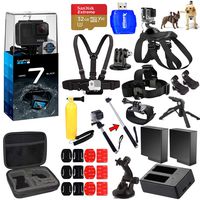 GoPro HERO7 Hero 7 Black All in 1 MEGA Accessory Bundle with 2 Extra Batteries and Charger, 32GB Micro SD, Chest Strap, Head Strap, Medium Case + Much More