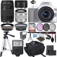 Canon EOS Rebel SL3 DSLR Camera (White) with Canon EF-S 18-55mm f/4-5.6 is STM Lens + EF 75-300mm f/4-5.6 III Lens + EF 50mm f/1.8 STM Lens + 32GB Sandisk Memory + High Speed Slave Flash and Bundle