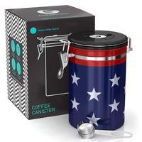Coffee Gator Coffee Canister Stainless Steel Coffee Container - Fresher Beans and Grounds for Longer - Date-Tracker, CO2-Release Valve and Measuring Scoop - Large - US flag