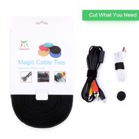 Roll Reusable Cord Organizer Keeper Holder, Fastening Cable Ties Straps for Earbud Headphones iPhone Wire Wrap Management, Hook and Loop Roll Cable Management ... (Black)