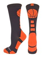MadSportsStuff Basketball Logo Athletic Crew Socks, Medium - Black/Orange